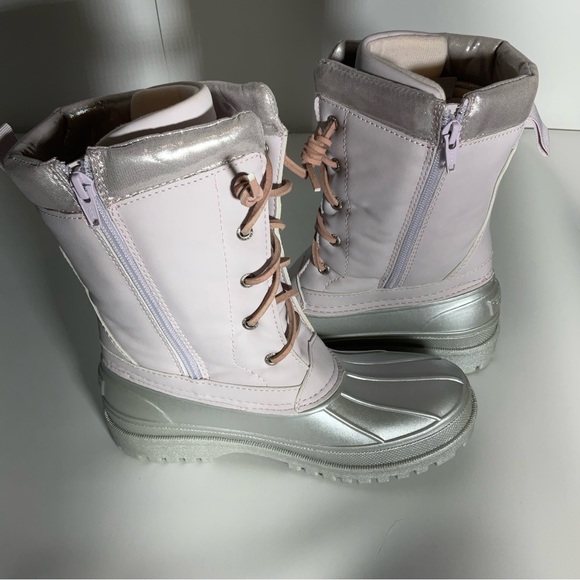 Sperry Kid’s Trailboard Boot Pink Shaft Laces Silver Upper Rubber Sole Zipper 3M - Picture 10 of 14